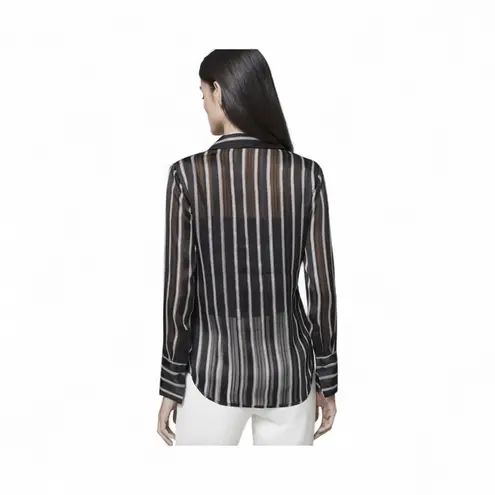 White House | Black Market  Black Sheer Shadow Stripe Button Down Shirt size 10 EUC