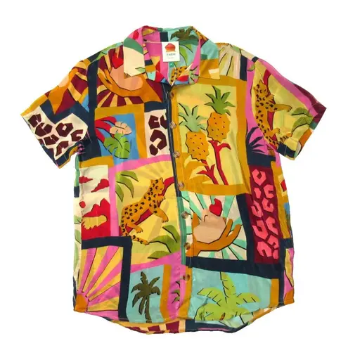 Farm Rio NWT Pajama Shirt in Tropical Collage Silky Viscose Blouse XS $140