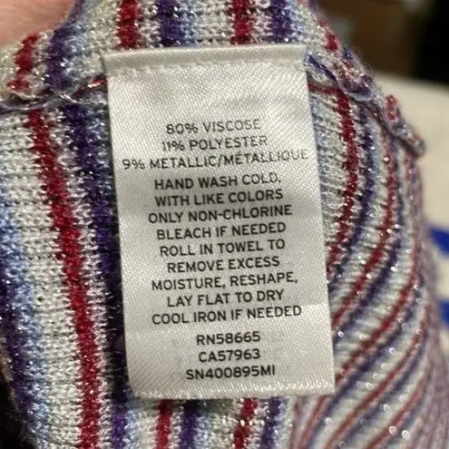 Something Navy Sparkle Ribbed Pullover Short Sleeve Crewneck Striped Small