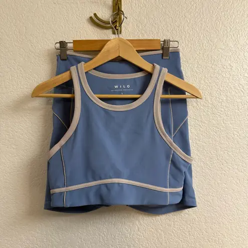 Wilo the Label Women's Ribbed Piper Bra & Short Set in Blue Size Large