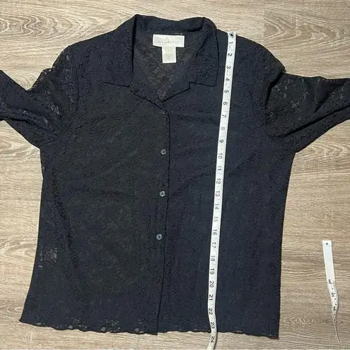 Susan Bristol Black Lace Sheer Top Button Down Shirt VTG 90s Y2K Witchy Size L