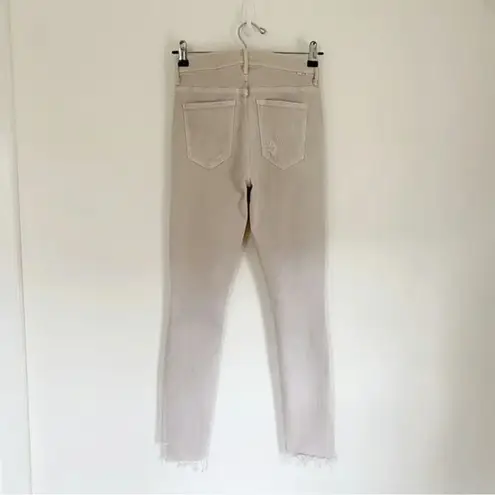 MOTHER Denim Stunner Zip Ankle Step Fray Distressed Skinny Jeans in Sand Size 26 $215