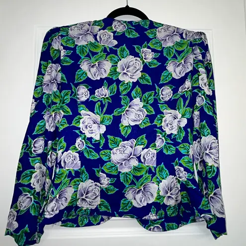 Lord and Taylor Vintage Floral Print Silk Long Sleeve Button Front Suit Style Jacket