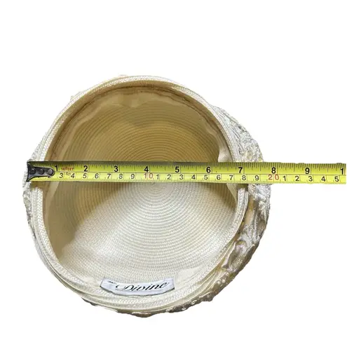 Vintage Ms. Divine Rhinestones Cloche Pillbox Hat Appliqué Embroidery Accent White