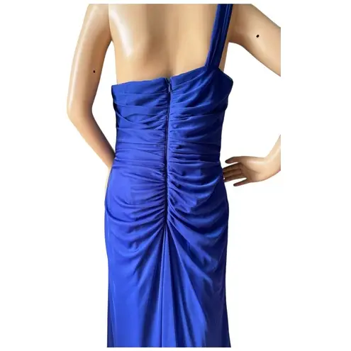 XScape NWT Blue Embellished One Shoulder Ruched Maxi Dress Gown size 14