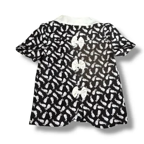 Moon Top Rabbit Print Blouse Black White Exaggerated Peter Pan Collar Bow Tie