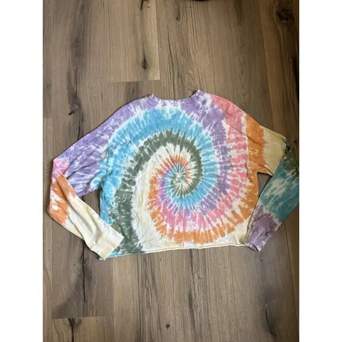 Daydreamer  Size Small Autumn Tie Dye Crop Long Sleeve Shirt Tee Multi Color Crew