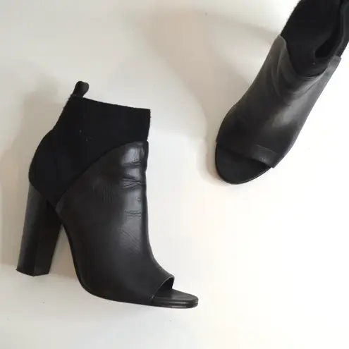 Vince  Aren Open Toe Ankle Bootie Leather and Stretch Wool Black Women's 6.5