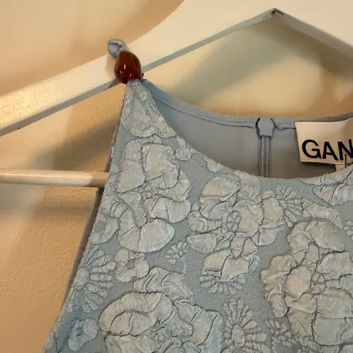 Ganni Pattern Beaded Jacquard Floral Top Sky Blue Sz 38/6 NWT Style F8022