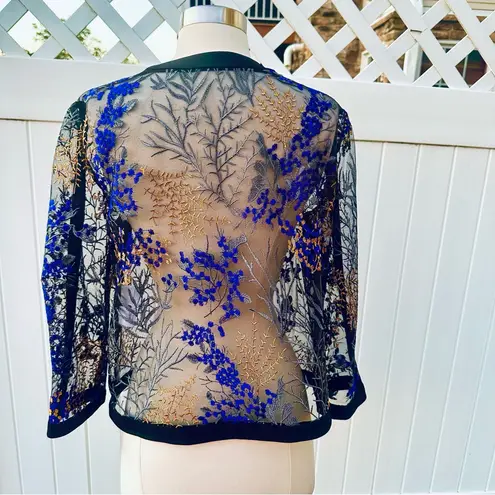 Nipon Boutique Elegant Sheer Embroidered Tulle Jacket Top Black Size 8