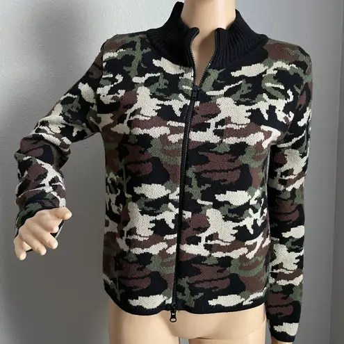 SML Sport Camouflage Double Zipper Sweater Small Green Brown Black Cream