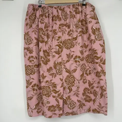 Lane Bryant  Pink Brown Floral Midi Skirt Pull On Poplin Lined Pleated Size 22