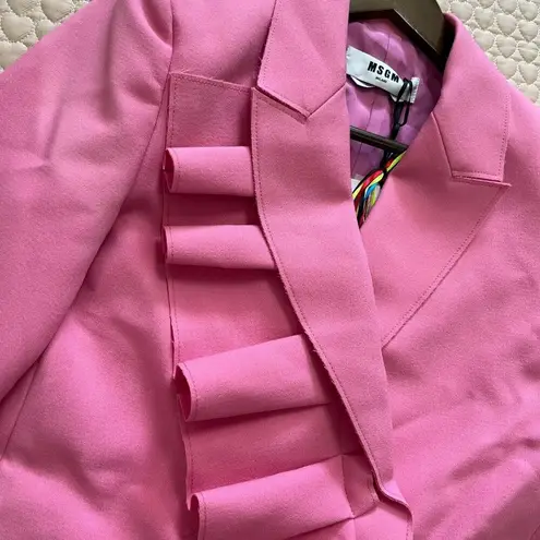$605 NWT MSGM HALF LINED DOUBLE BREASTED BLAZER WITH RUFFLED Size 40 Pink Coat