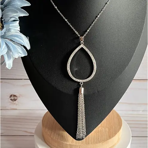 Swavorski Make a Statement W/this Swarovski Crystal Teardrop Tassel Pendant Necklace