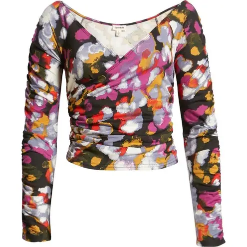 Open Edit  x Nordstrom | NWT | XL | Faux Wrap Long Sleeve Ruched Wide V-Neck Top