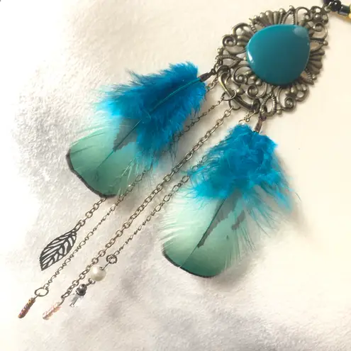 Handcrafted filigree teardrop Czech Pearl genuine emerald stone clasp necklace Blue