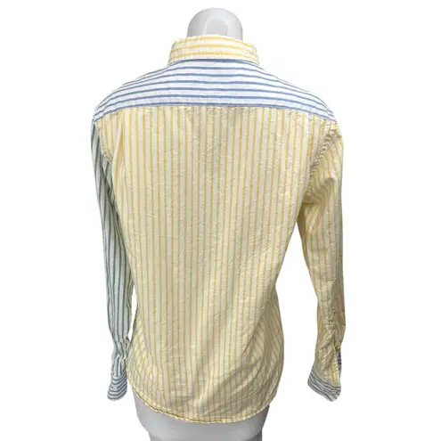 Rowing Blazers Blue Yellow Striped Colorblock Pocket Button Down Shirt Top Sz S
