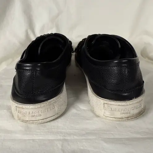 Karl Lagerfeld Paris Black Jules Rhinestone Embellished Leather Sneakers 8.5 M