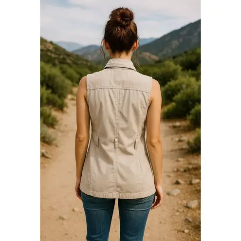 907 Company Small Utility Travel Vest Neutral Cotton Zip Front Functional Brown