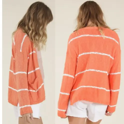 Carve Designs Kirby Cardigan Sweater in Coral & White Stripes Size Small