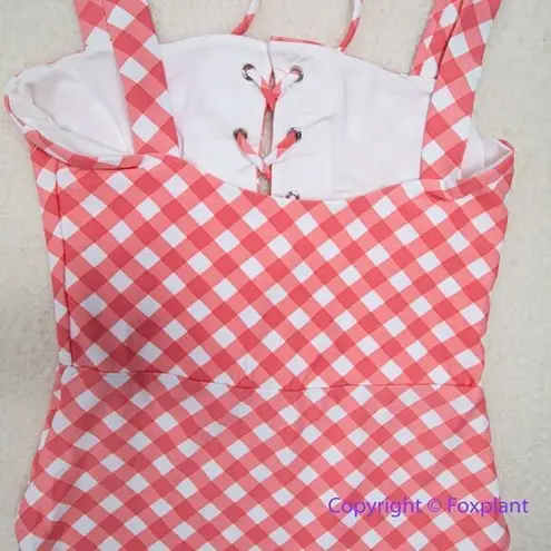 ONIA NEW Raquel Barbiecore pink gingham check raquel one piece swimsuit, size S