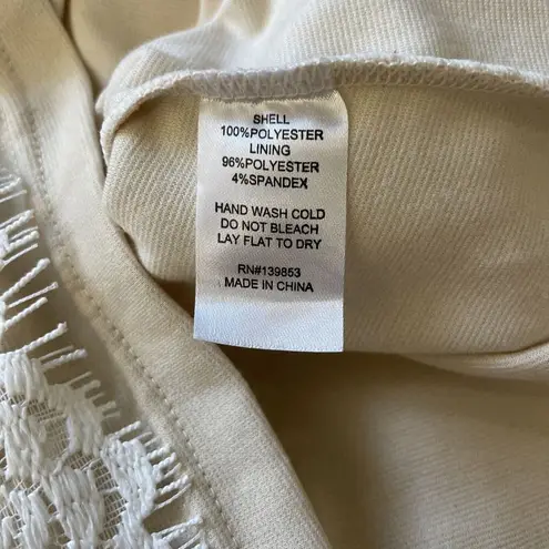 Bleuh Ciel Women’s Sleeveless White Lace Over Tan Lining Dress Size XS Back Zip