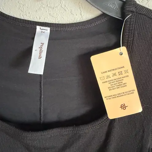 NWT Popilush Black Built in Shapewear Slimming Ribbed Lounge Dress Women L Sleek Size L