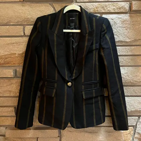Smythe Peaked Lapel Blazer 100% Wool Jacket Black Mustard Stripe size 6