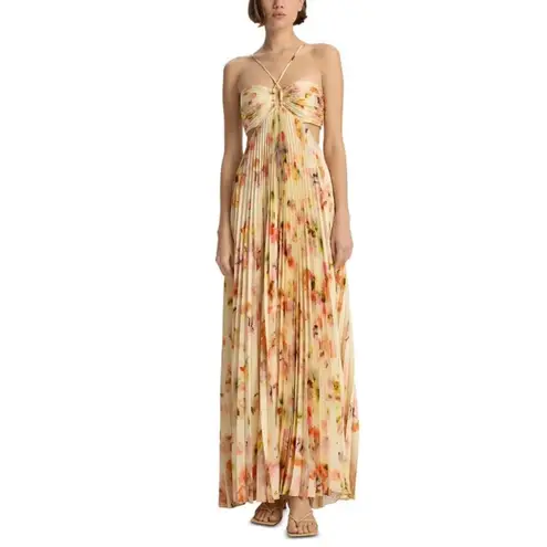 ALC Frank ALC Moira Satin Pleated Maxi Dress Floral Multi SZ4