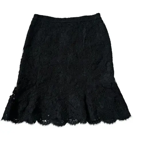 Monique Lhuillier Black Lace Floral Lined A-line Skirt Women Size 12 | 42-4
