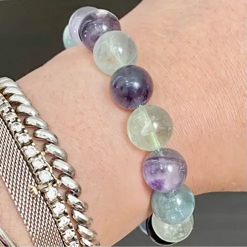 Genuine Rainbow Flourite Natural Crystal Stone Beaded Necklace & Bracelet Set