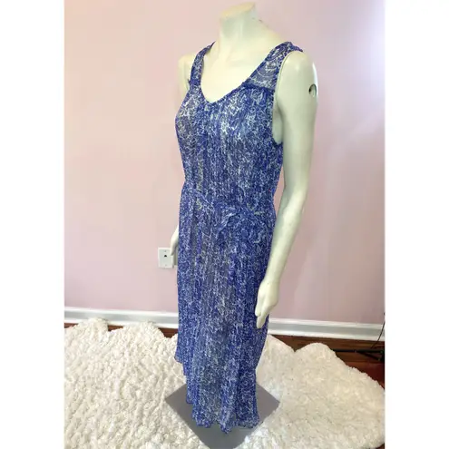 Others Follow Blue and White Paisley Dress w/ Pleats