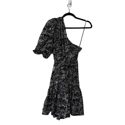 NWT JONATHAN SIMKHAI Swim One Shoulder Printed Swim Mini Dress Black White M Size M
