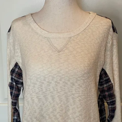 Pete Cream Front Plaid Back Slub Cotton Top M Blue Size M