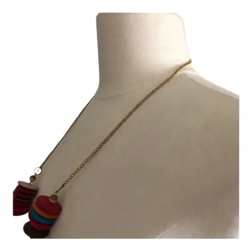 Vintage Boho 80s Retro Style Eclectic Irregularly Wood Beads Gold Chain Necklace Purple