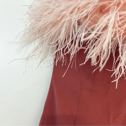 House Of CB  ALEXA Warm Pink Mini Dress Feather Trim