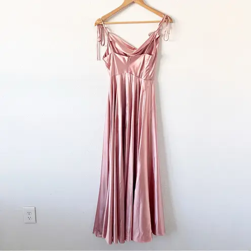 Ladivine Satin Spaghetti Straps Formal Evening Maxi Gown in Dusty Pink Size M