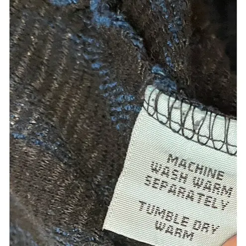 Vintage Cut Loose Long Sleeve Top Women Medium Blue Textured Stretch Boho Retro