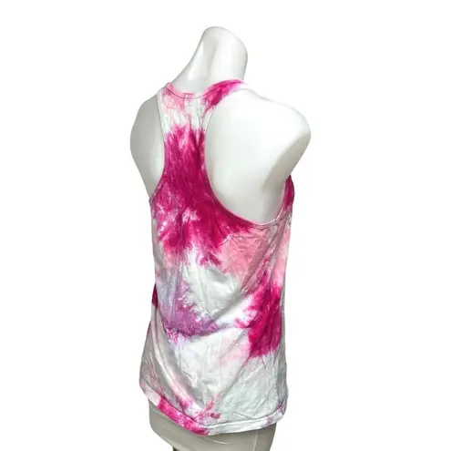 American Apparel  Pink White Tie Dye Scoop Neck Racer Back Activewear Tank Top L