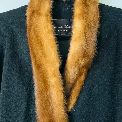Vintage 40's Famous Barr Mink Brown Fur Trim Wool Black Coat