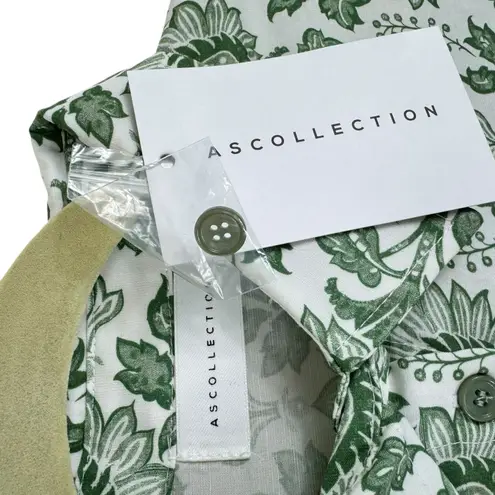 ASCOLLECTION NWT Green White Floral Cotton Tencel Cropped Button Up Blouse Sz M Size M