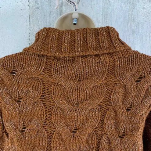 Scandal Turtleneck Sweater Women L/XL Brown Silver Thread Cable Knit Wool Alpaca Size L
