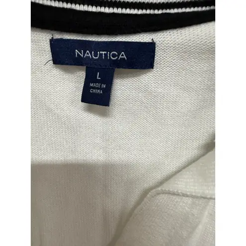 Nautica  Sleeveless Striped Polo White Navy Size Large Golf Prep Nautical