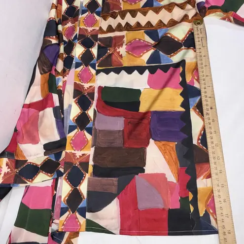 Soft Surroundings Margot Open Front Cardigan Kimono Geo Satin Art to Wear S/M