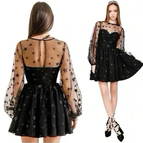 Lirika Matoshi Teuta Star Tulle Dress XL Black Celestial Mini Fairycore