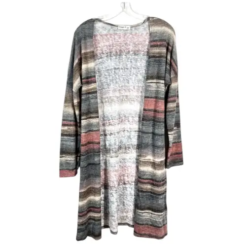 Ginger G  Boutique Muted Multicolored Striped Longline Lightweight Knit Caridgan thumbnail 2