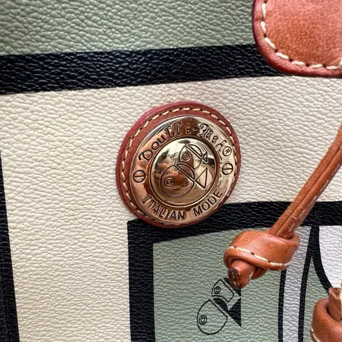 Double Fish 90s Leather Geometric Beige Green Silver Drawstring Shoulder Bag