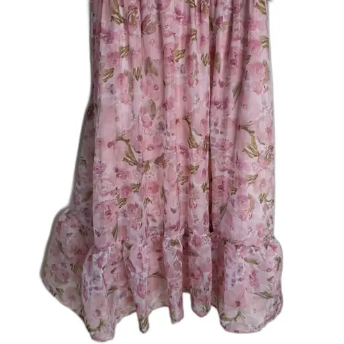 Arula Xquisite You Dress Womens XL Pink Floral Puff Sleeve Midi Ruffle Spring