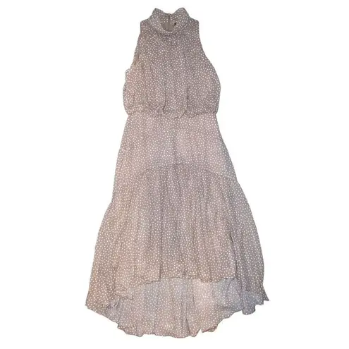 TAYLOR TAN POLKA DOT MOCK NECK MAXI DRESS Tan Size 12