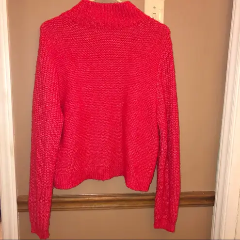 Loft  Mock Neck Wool Blend Cable Knit Turtle Neck Sweater Red Large